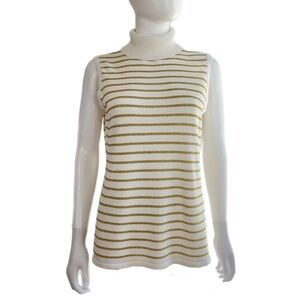 Sutton Studio Gold Stripes Sleeveless Turtle Neck Sweater